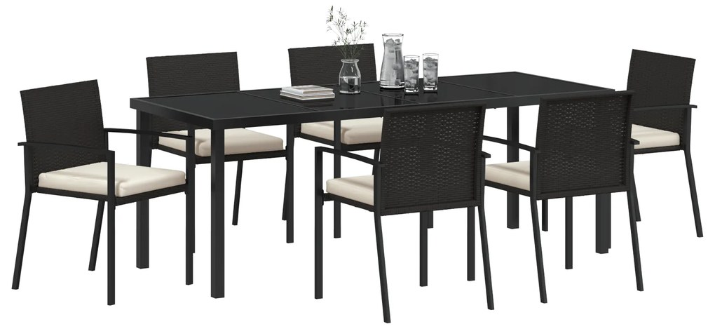 Conjunto de Jantar 7 Peças Jardim Preto Rattan PE