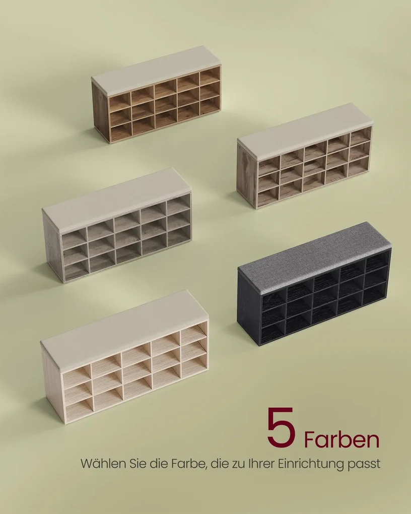 Banco sapateira para sapatos 30 x 105 x 48 cm com almofada e 15 ...
