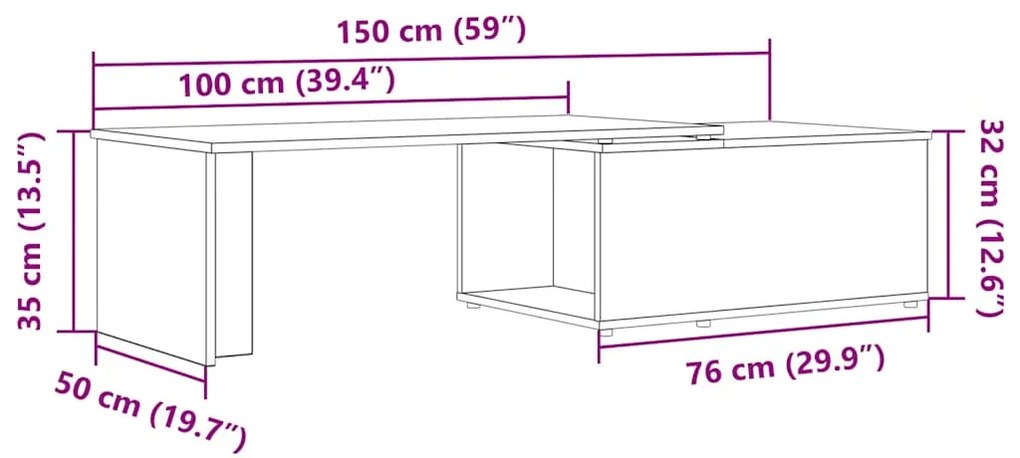 Mesa de centro 150x50x35 cm deriv. madeira carvalho artisiano