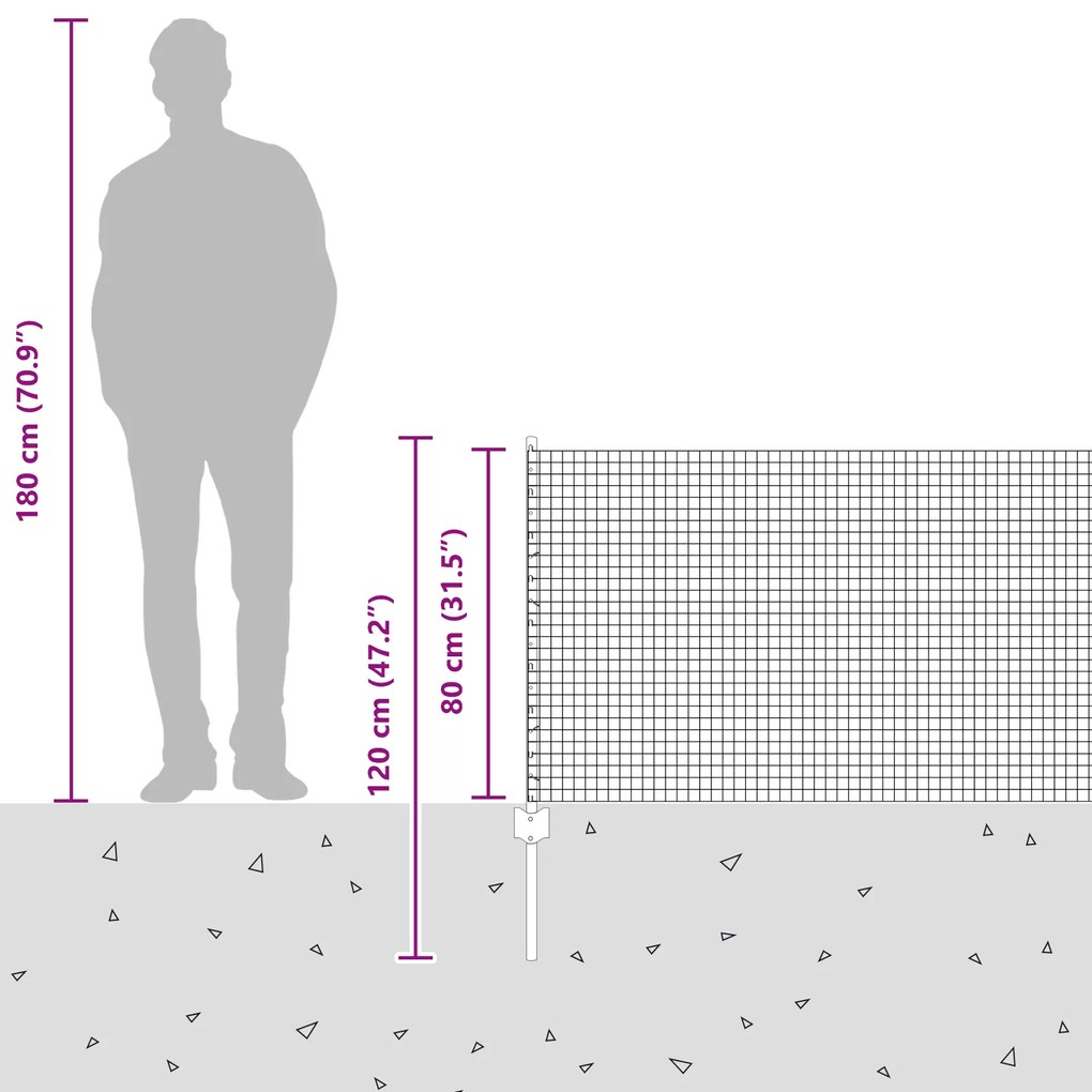 Cerca de Arame Soldado com 5 Postes U Cinza 0.8x10 m Aço