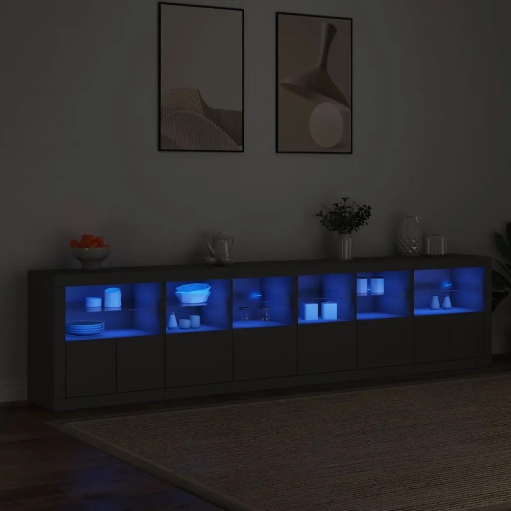 Aparador com luzes LED 283x37x67 cm preto