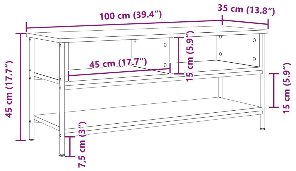 Cabide de TV vidaXL Preto Carvalho 100x35x45 cm Madeira de Engenharia