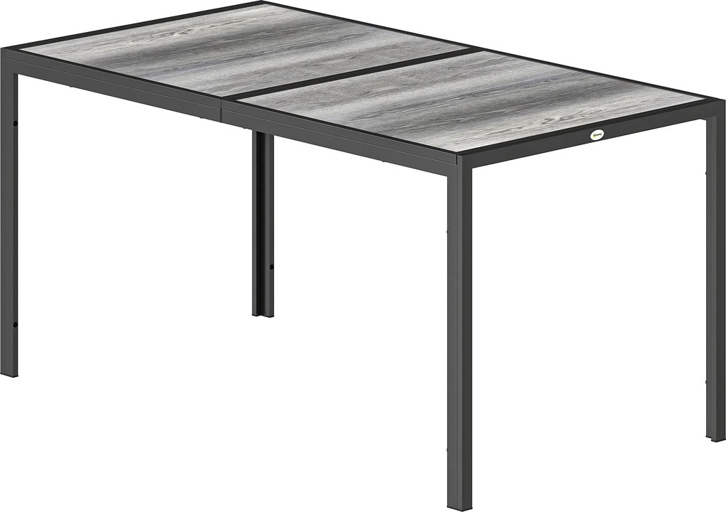 Mesa de jardim para 4 a 6 pessoas, (CADEIRAS NÃO INCLUIDAS) mesa de jantar de exterior com tampo com efeito de madeira, 150 x 80 x 74 cm, cinzenta