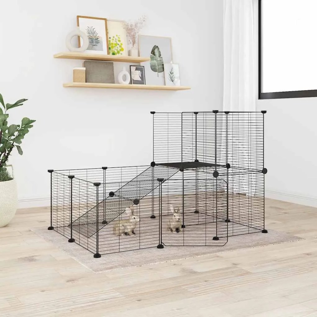 Gaiola p/ animais de 20 painéis c/ porta 35x35 cm aço preto