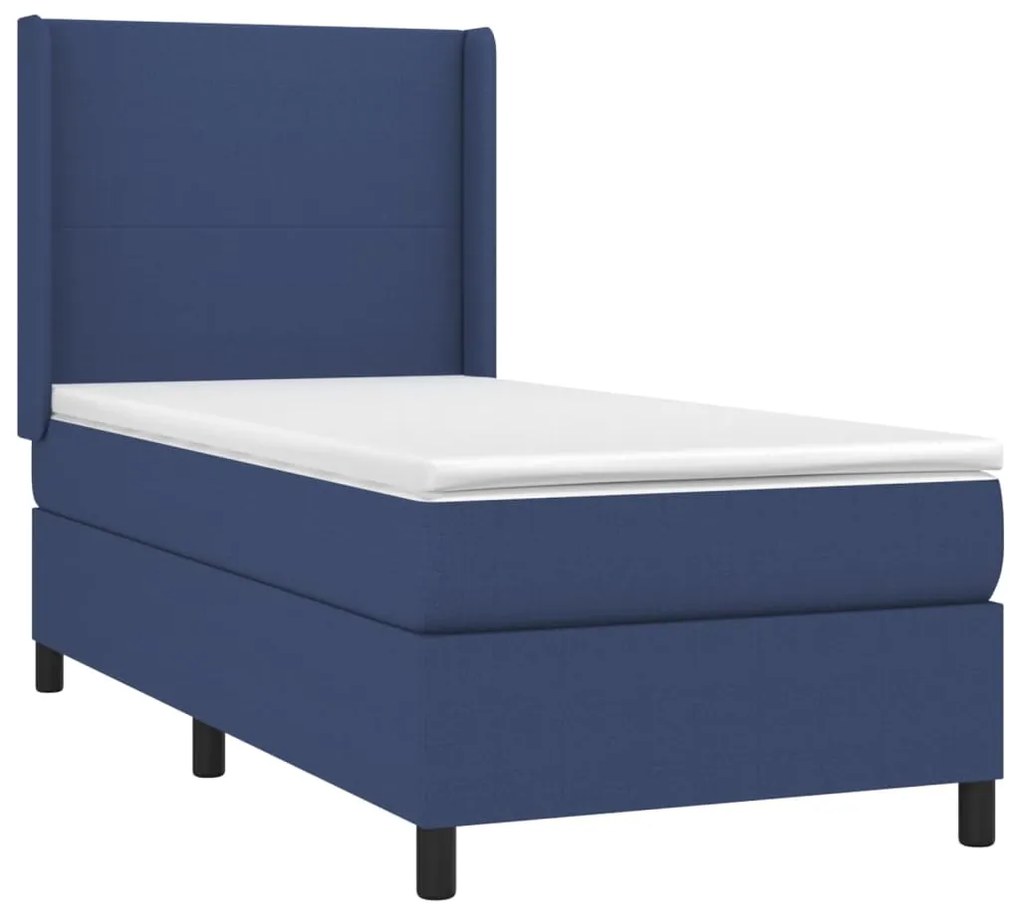 Cama box spring c/ colchão e LED 80x200 cm tecido azul