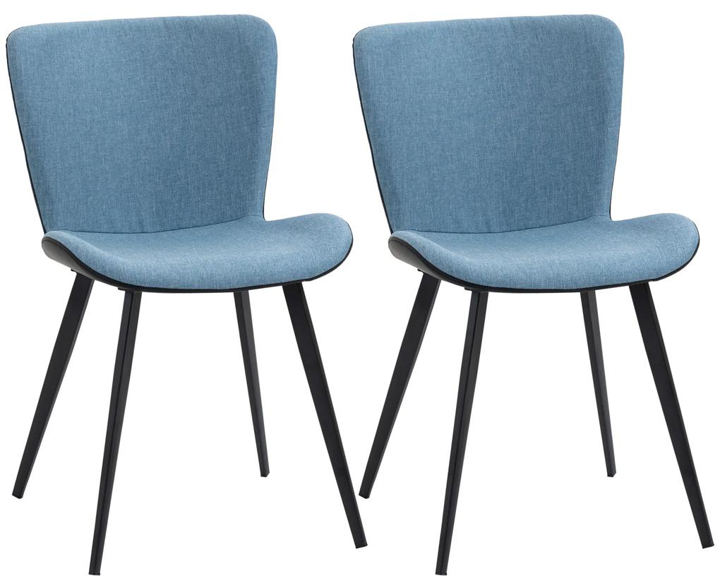 HOMCOM Conjunto de 2 Cadeiras de Sala de Jantar Estofadas em PU e Pés de Aço Carga Máxima 150kg 47,5x58x79,5cm Azul | Aosom Portugal