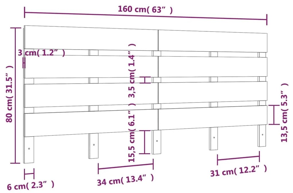Cabeceira de cama 160x3x80 cm pinho maciço branco