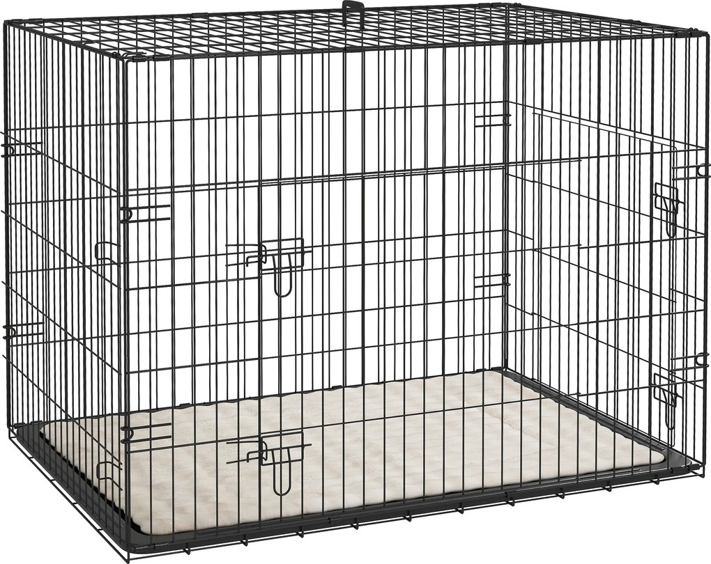 PawHut Gaiola Dobrável para Cães com Almofada, Portas e Tabuleiro Removível, 90 x 57,5 x 62 cm, Preto e Bege | Aosom Portugal