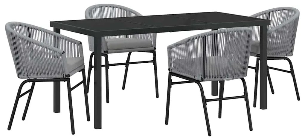 Conjunto de jantar de jardim com 5 peças em rattan e poliéster cinza.