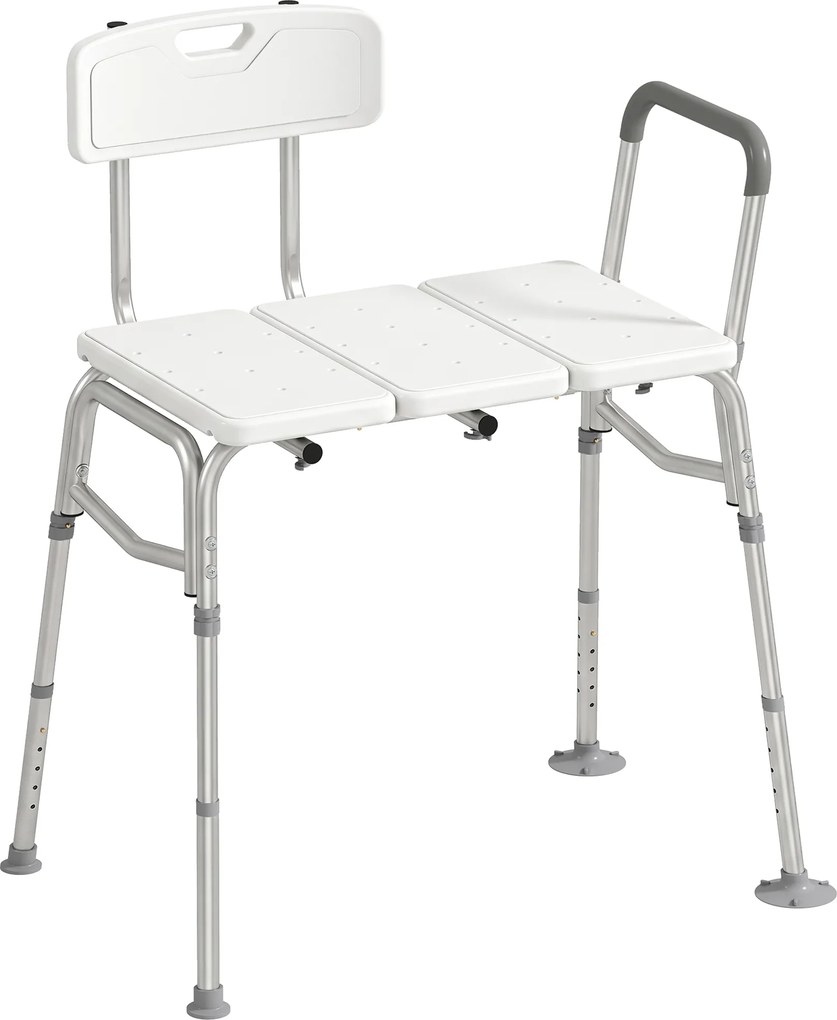 HOMCOM Banco de Transferência para Banheira, Altura Regulável em 10 Níveis, Assento Largo, Encosto, Apoio de Braço, 86x60x89-101cm, Branco | Aosom Portugal