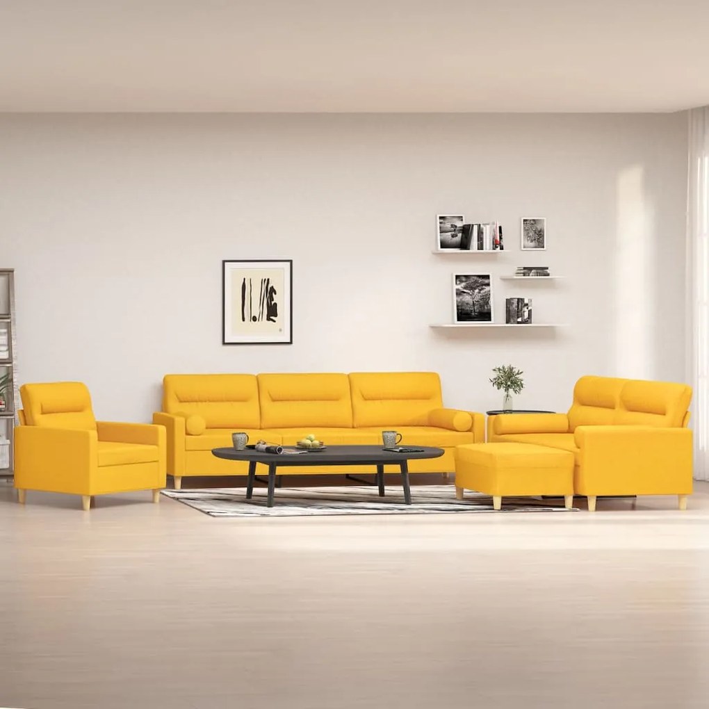 vidaXL 4 pcs conjunto de sofás c/ almofadões tecido amarelo-claro