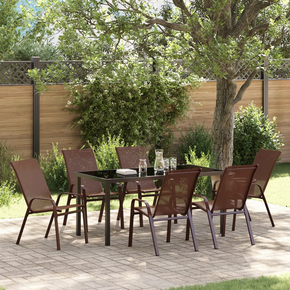 Conjunto de Jantar Jardim vidaXL de 7 Peças Castanho Textilene e Aço