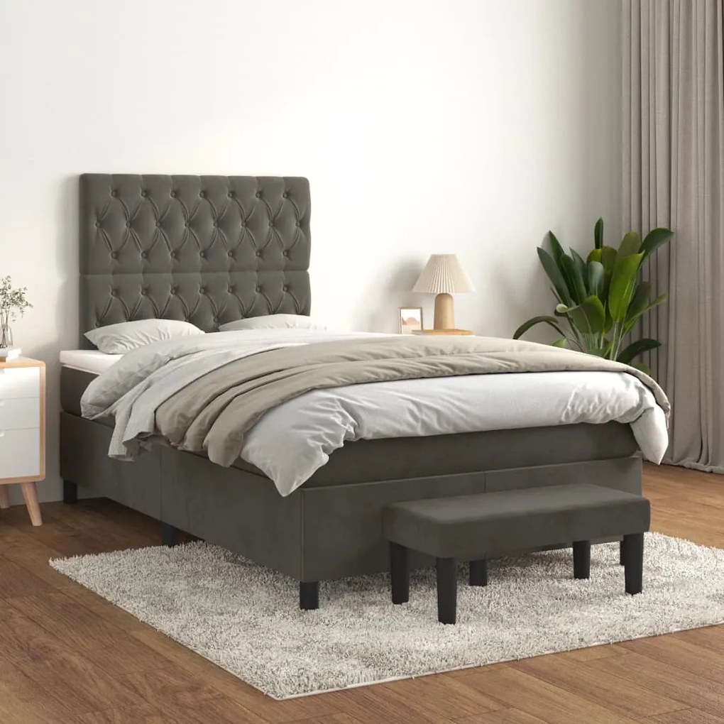 Cama boxspring com colchão 120x190 cm veludo cinzento-escuro