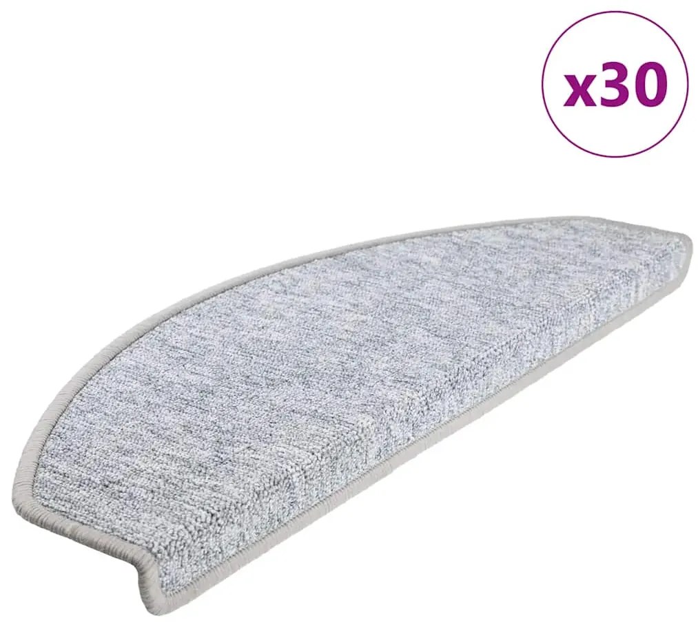 vidaXL Tapetes de escada 30 pcs 65x24x4 cm cinzento-claro