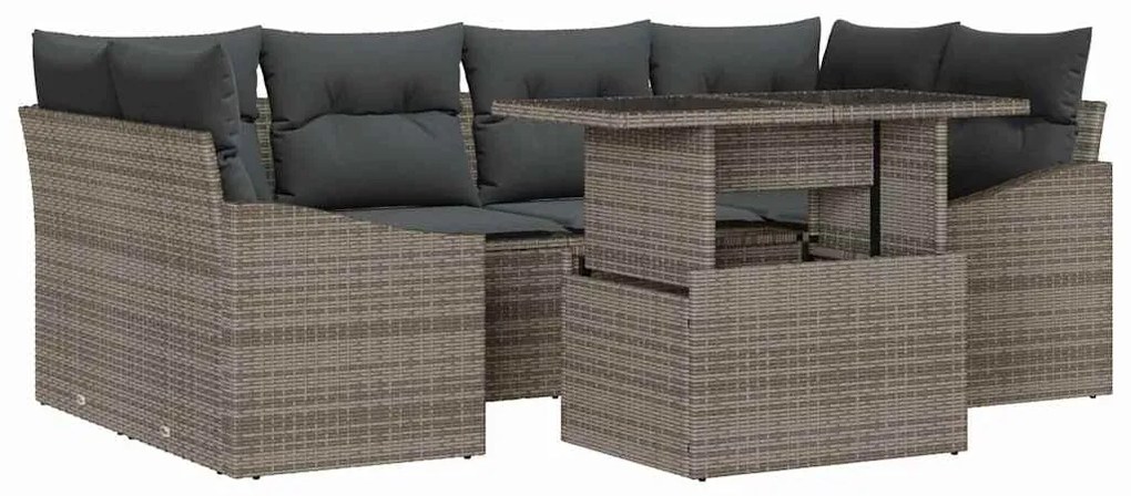 Conjunto de Sofás de Jardim de 7 Peças com Almofadas Cinzas Rattan PE