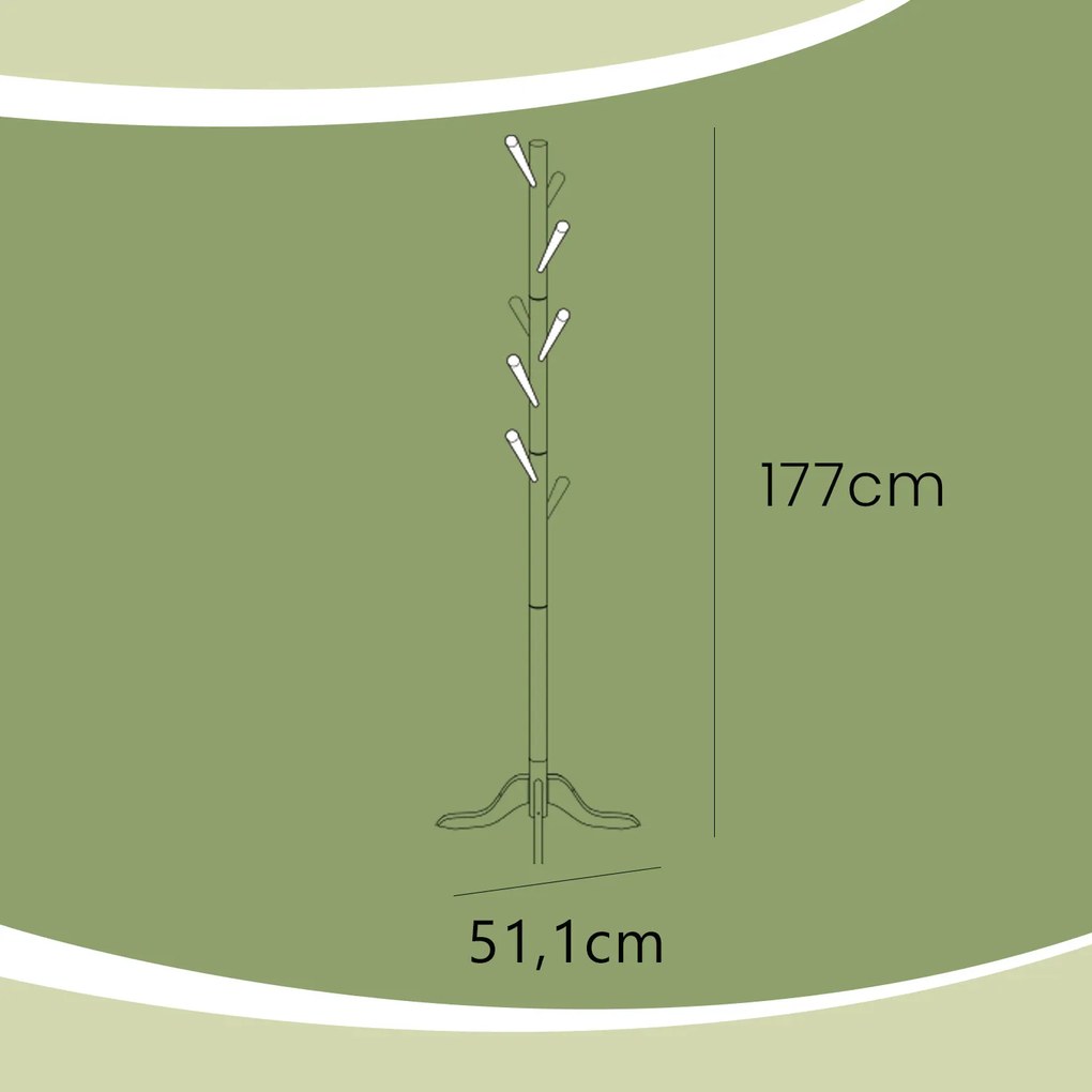 Cabide de madeira maciça, 8 ganchos 51,1 x 44,3 x 177 cm preto