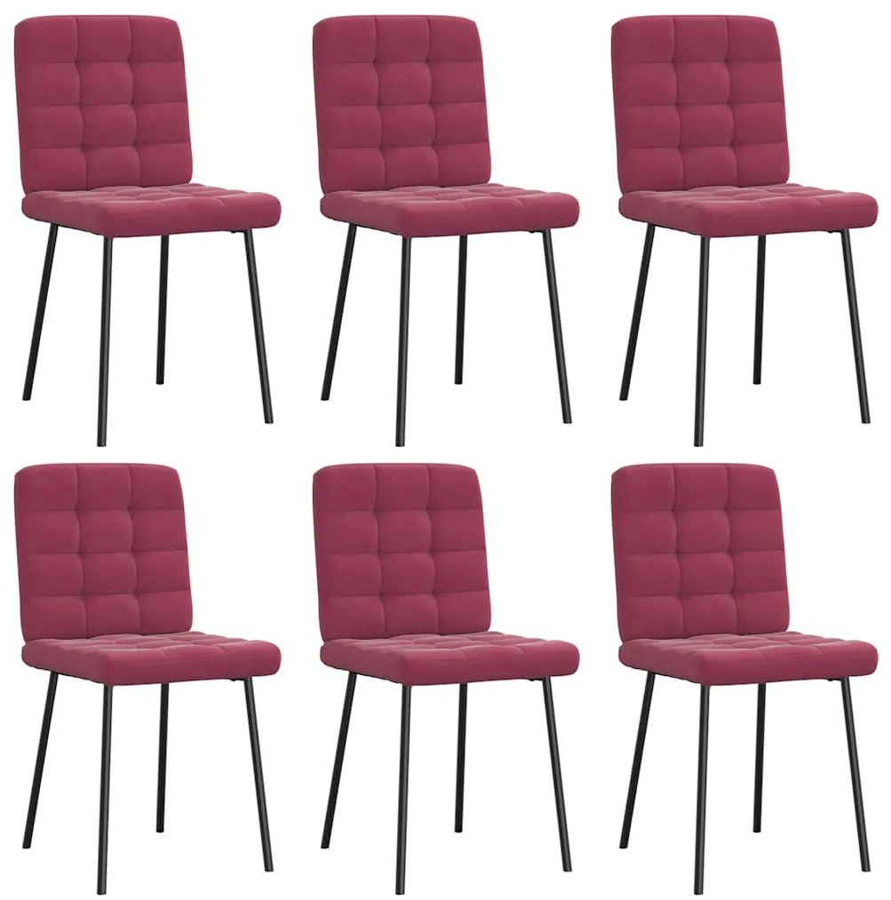 vidaXL Cadeiras de jantar 6 pcs veludo vermelho tinto