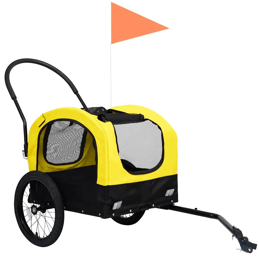 Reboque bicicletas/carrinho para animais 2-em-1 amarelo/preto