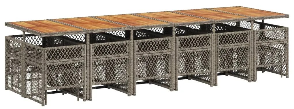 17 pcs conj. de jantar p/ jardim c/ almofadões vime PE cinzento