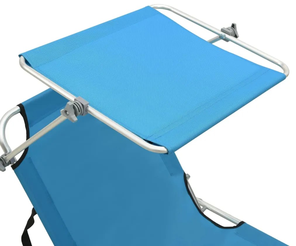 Espreguiçadeira dobrável com toldo aço turquesa e azul