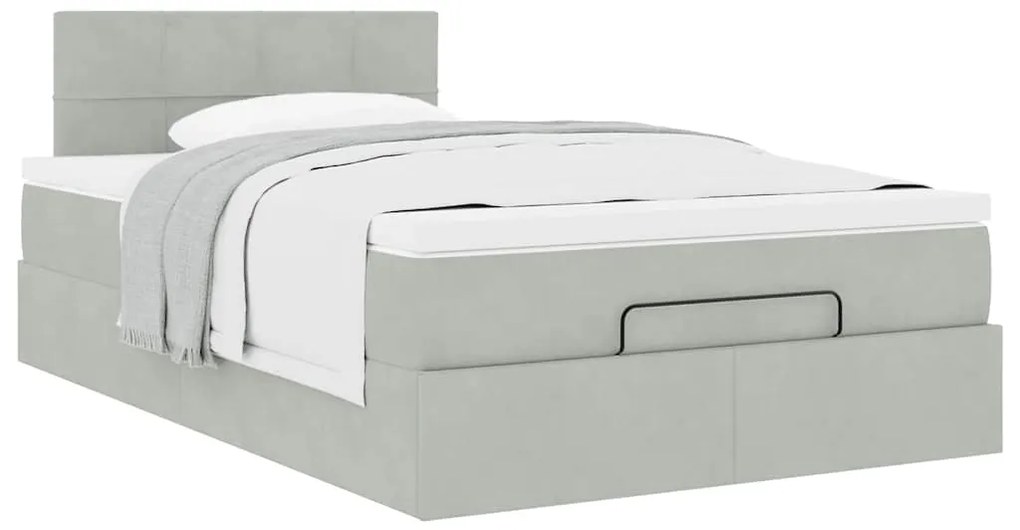Cama otomana com colchão cinza claro 120x190 cm Veludo