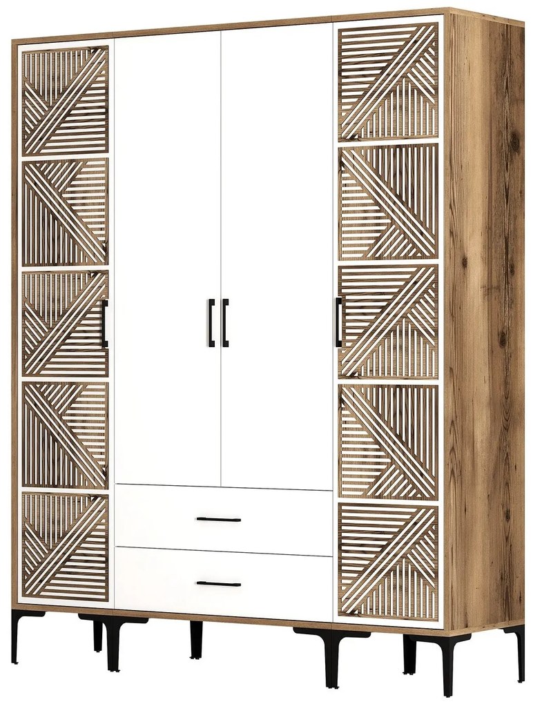 Roupeiro Kumsal PTP – Nogueira e Branco – 160 x 47,5 x 201,4 cm