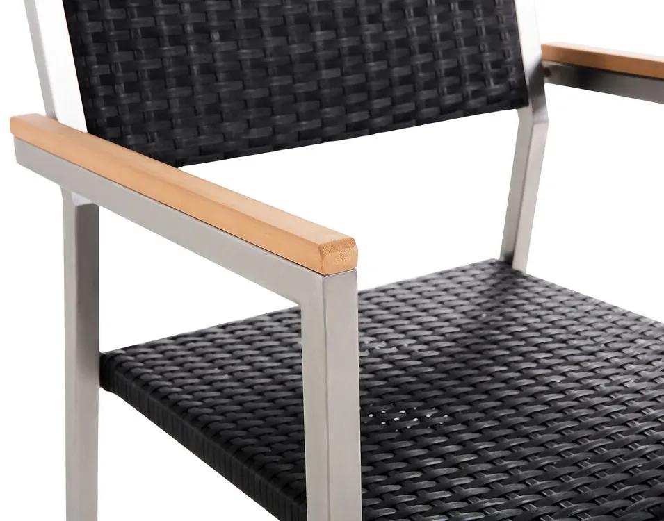 Conjunto de mesa com tampo em madeira de eucalipto 180 x 90 cm e 6 cadeiras rattan sintético preto GROSSETO Beliani