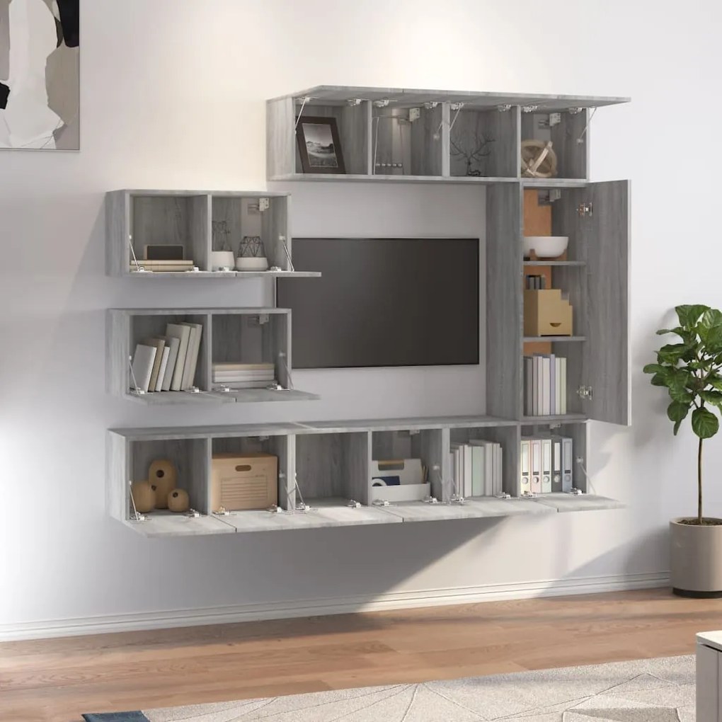Conjunto móveis de TV 8 pcs madeira processada sonoma cinza