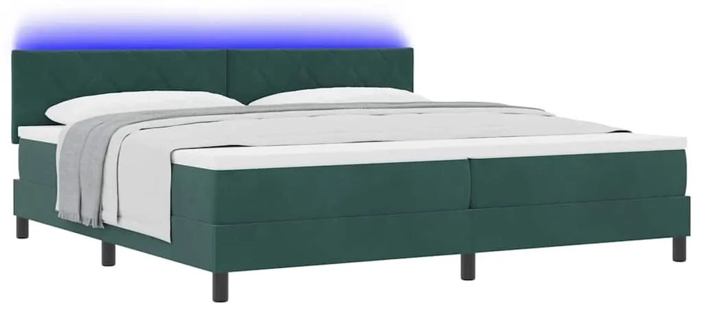 Cama Box com Colchão e LED vidaXL Verde Escuro 200x200 cm Veludo