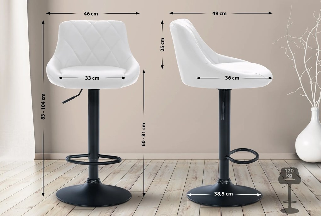 Banco de bar Lazio em couro sintético e com estrutura preta 46 x 83-104 x 49 cm Branco