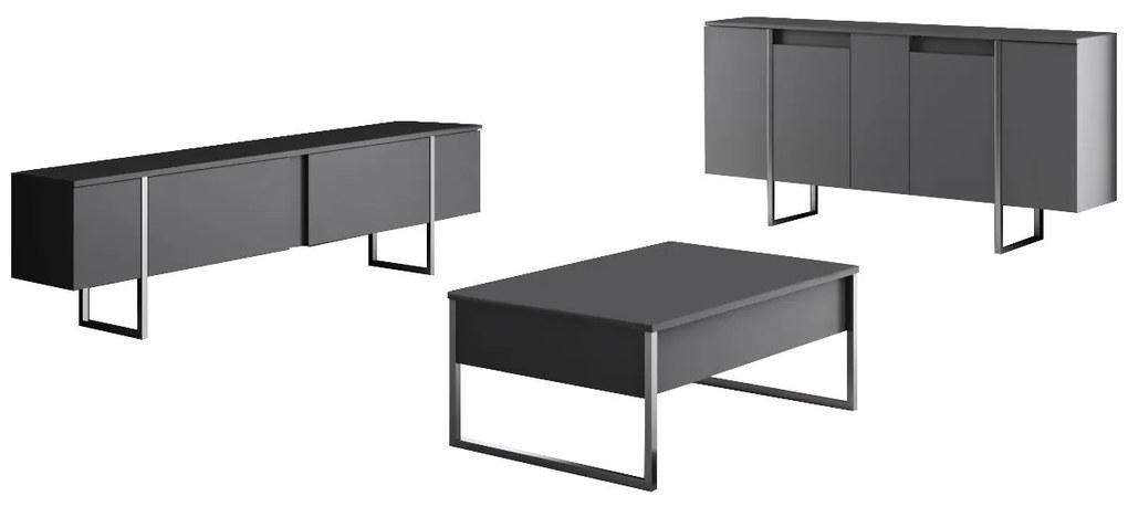 Conjunto de Mobiliário de Sala Luxe – Antracite e Prateado – Móveis co