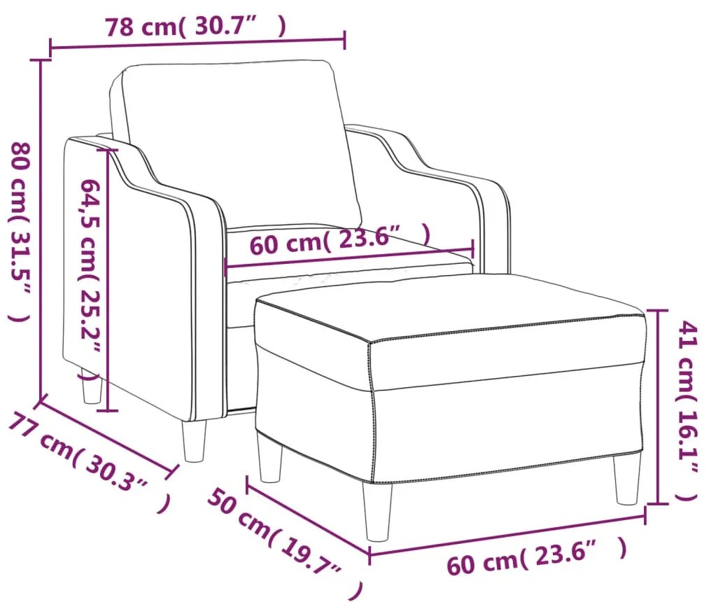 Poltrona com apoio de pés 60 cm tecido cinzento-escuro