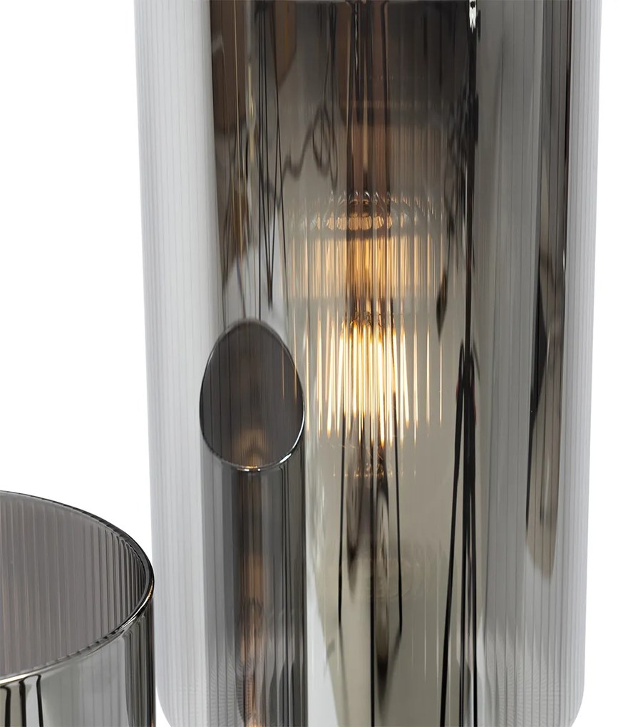 Candeeiro de mesa Art Deco preto com vidro fumê 2 luzes - Laura Art Deco