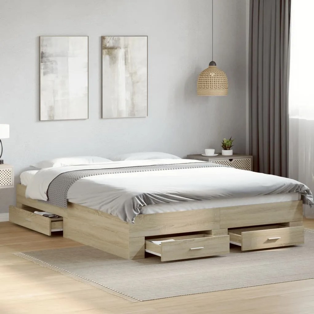 vidaXL Estrutura de cama c/ gavetas derivados madeira carvalho sonoma