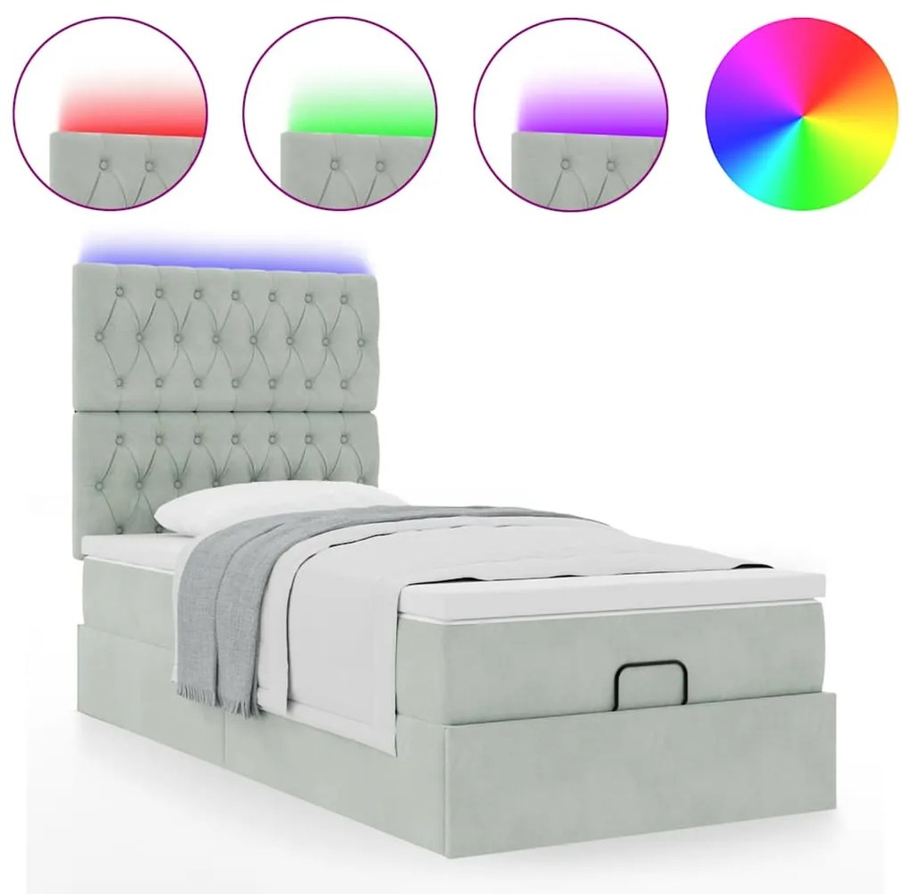 Estrutura cama otomana colchões 90x200 cm veludo cinzento claro