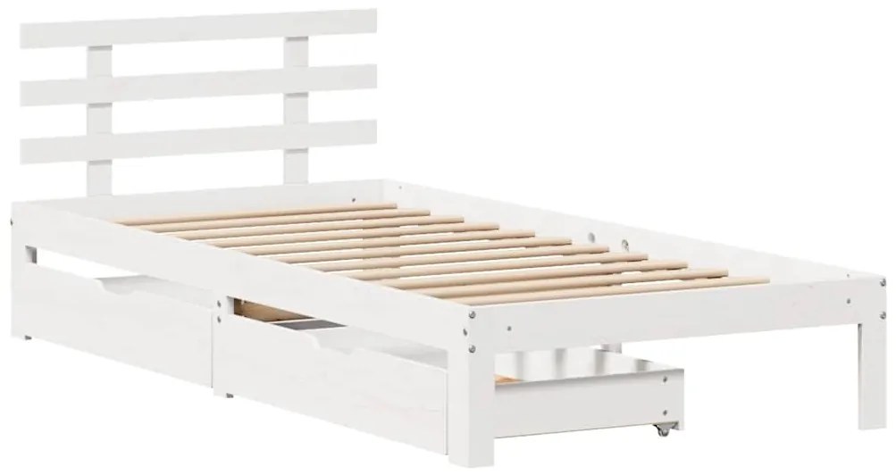Estrutura de cama com gavetas 75x190 cm pinho maciço branco