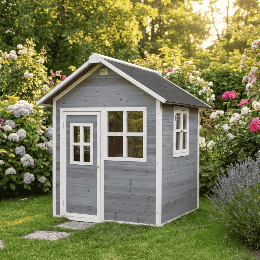Casa de brincar infantil exterior para crianças Loft 100 em madeira - Cinzenta