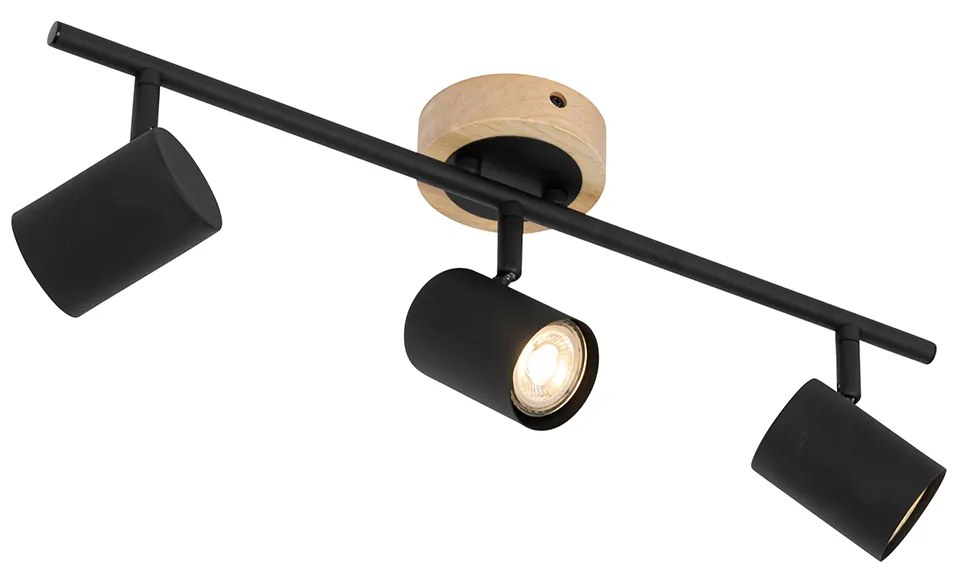 Foco moderno preto com madeira inclinável 3-luzes - Jeana Moderno,Industrial