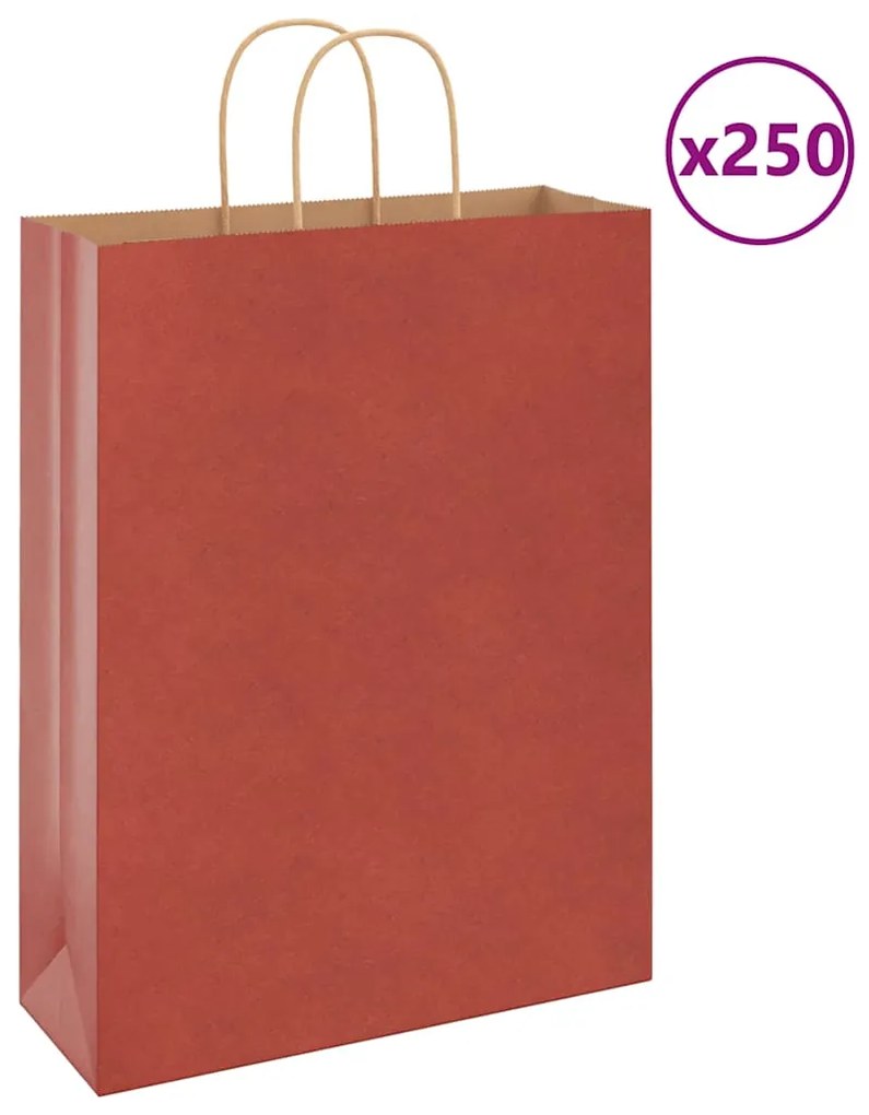 vidaXL Sacos de papel 250 unid com alças vermelhas 32x12x42 cm