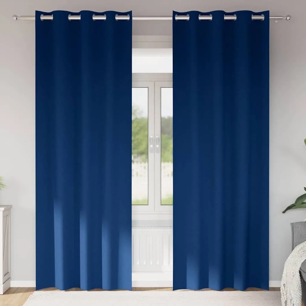 vidaXL Cortinas com cortinas 2 pcs Azul escuro 225 x 140 cm Poliéster