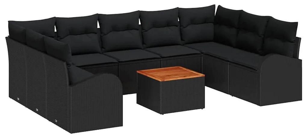 Conjunto de Sofá de Jardim com 10 Peças e Almofadas Pretas