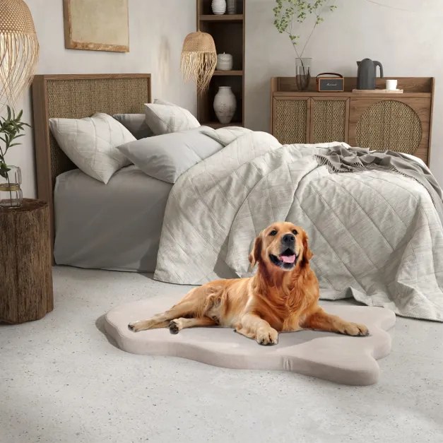 Cama para cães grandes com suporte viscoelástico tapete impermeável com capa removível 110 x 66 x 5 cm Bege