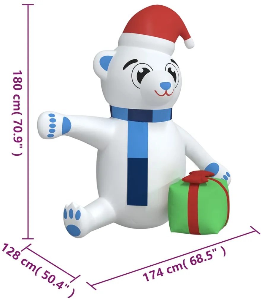 Urso de Natal insuflável com luzes LED 180 cm