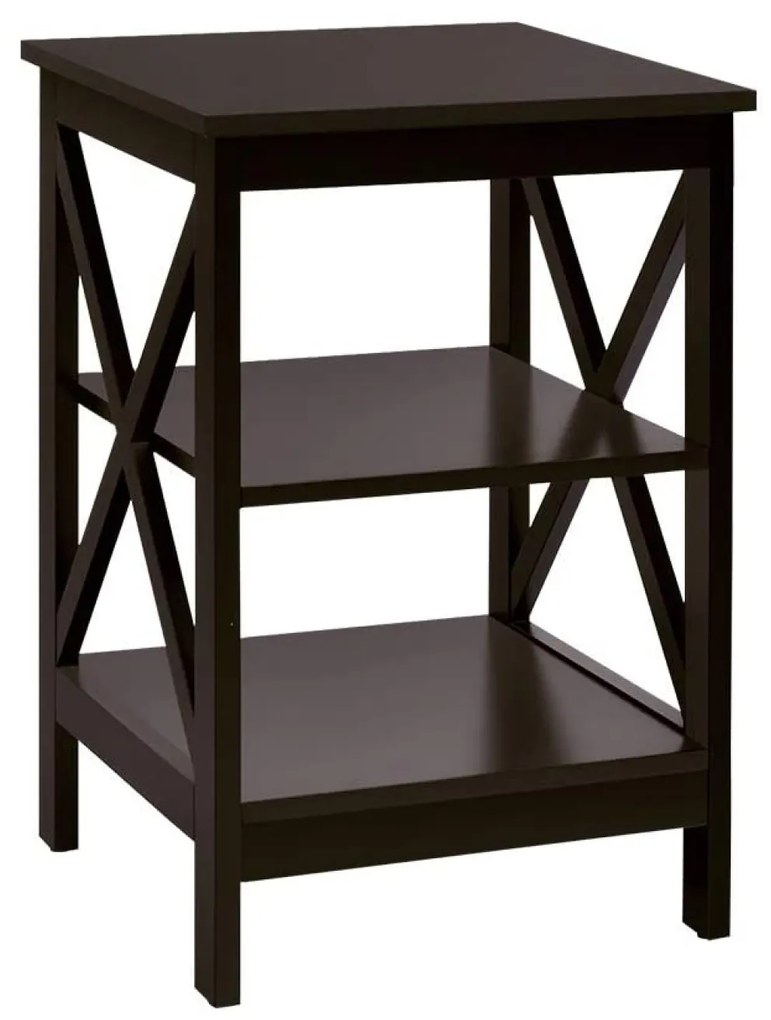 Mesa de cabeceira lateral de 3 níveis com estrutura estável - marrom escuro