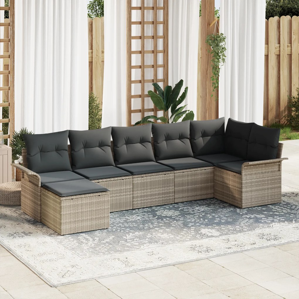 Conjunto de Sofá de Jardim vidaXL de 7 Peças com Almofadas Cinza Claro