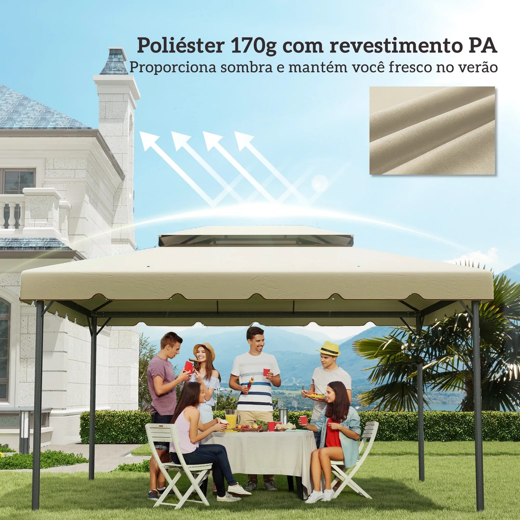 Toldo de Substituição para Pérgola 400x300 (NÃO INCLUIDA)cm com Duplo Teto e 8 Orifícios de Drenagem Bege