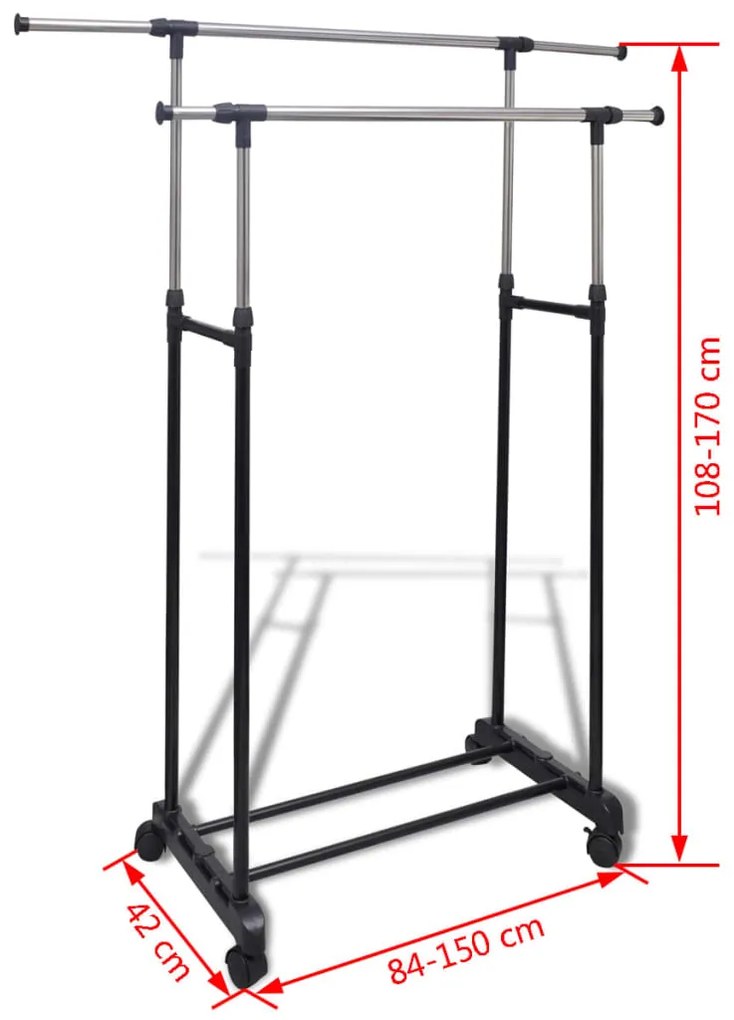 Cabides para roupas ajustáveis com 2 varões 2 pcs