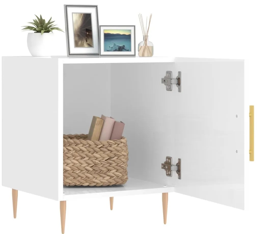 Mesa cabeceira 2pcs 40x40x50cm deriv. madeira branco brilhante