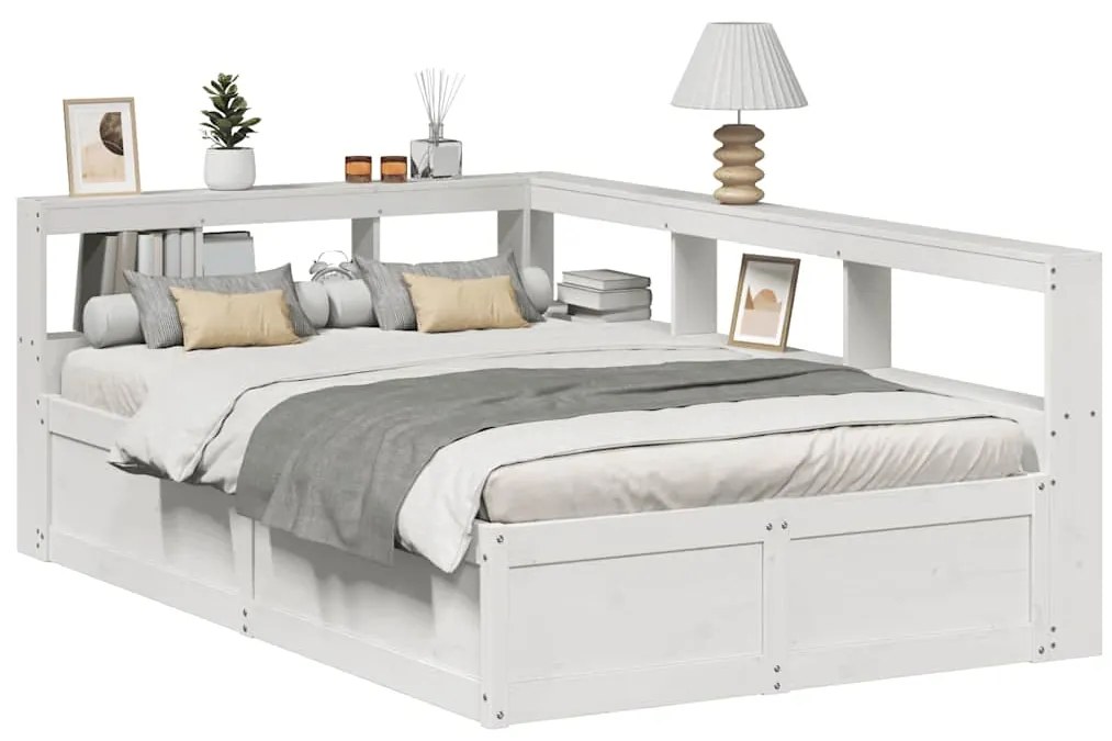 vidaXL Cama com estante sem colchão 120x200 cm pinho maciço branco