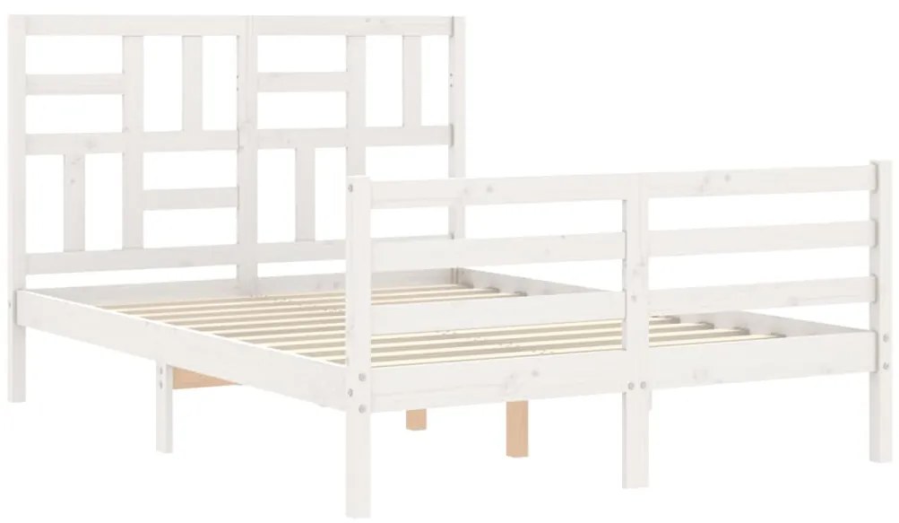 Estrutura de cama de casal c/ cabeceira madeira maciça branco